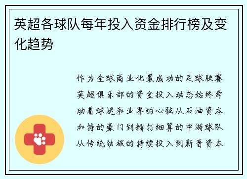 英超各球队每年投入资金排行榜及变化趋势