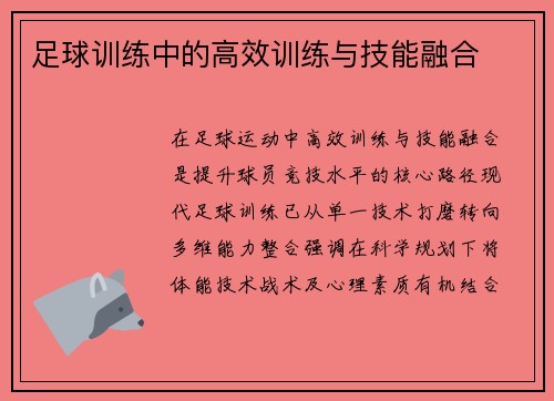 足球训练中的高效训练与技能融合