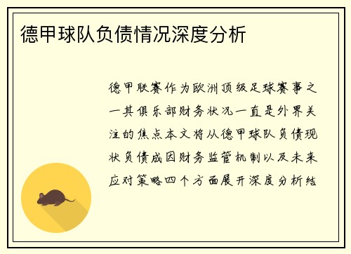 德甲球队负债情况深度分析